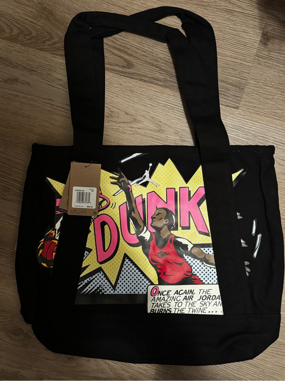 Nike Black Tote with Pink & Yellow Pop-Art Dunk Graphic